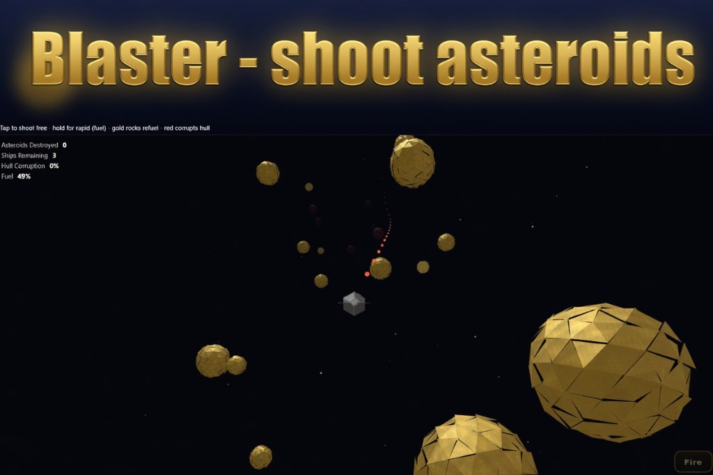 Blaster game panel image with asteroids and title