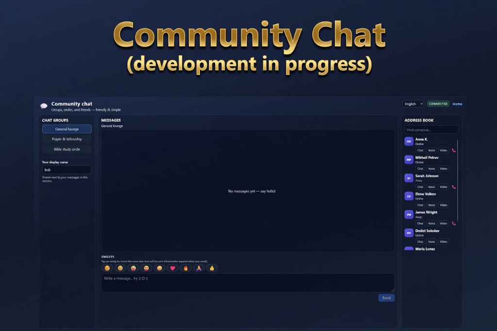 Chat preview with groups, messages, and address book