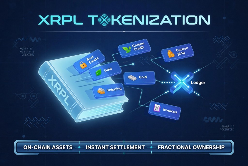 XRPL tokenization illustration with on-chain assets and ledger connections